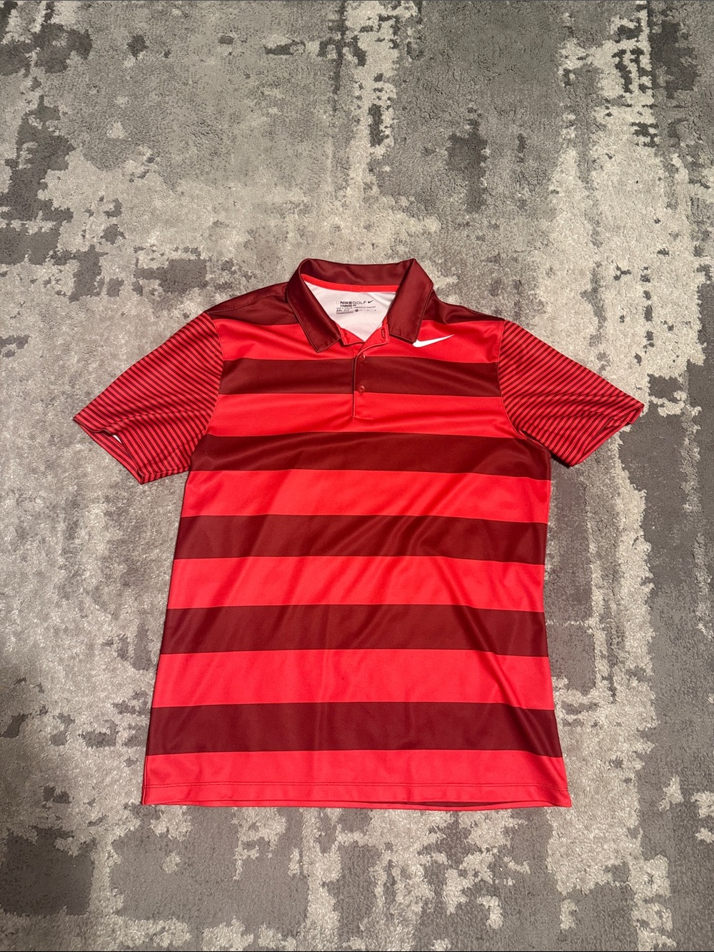 Nike Men’s Red and Maroon Striped Polo Shirt